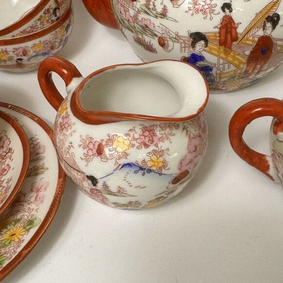 Japanese Kutani Style Full Tea Set Eggshell Porcelain Geisha 20 Piece (read) - Picture 5 of 16